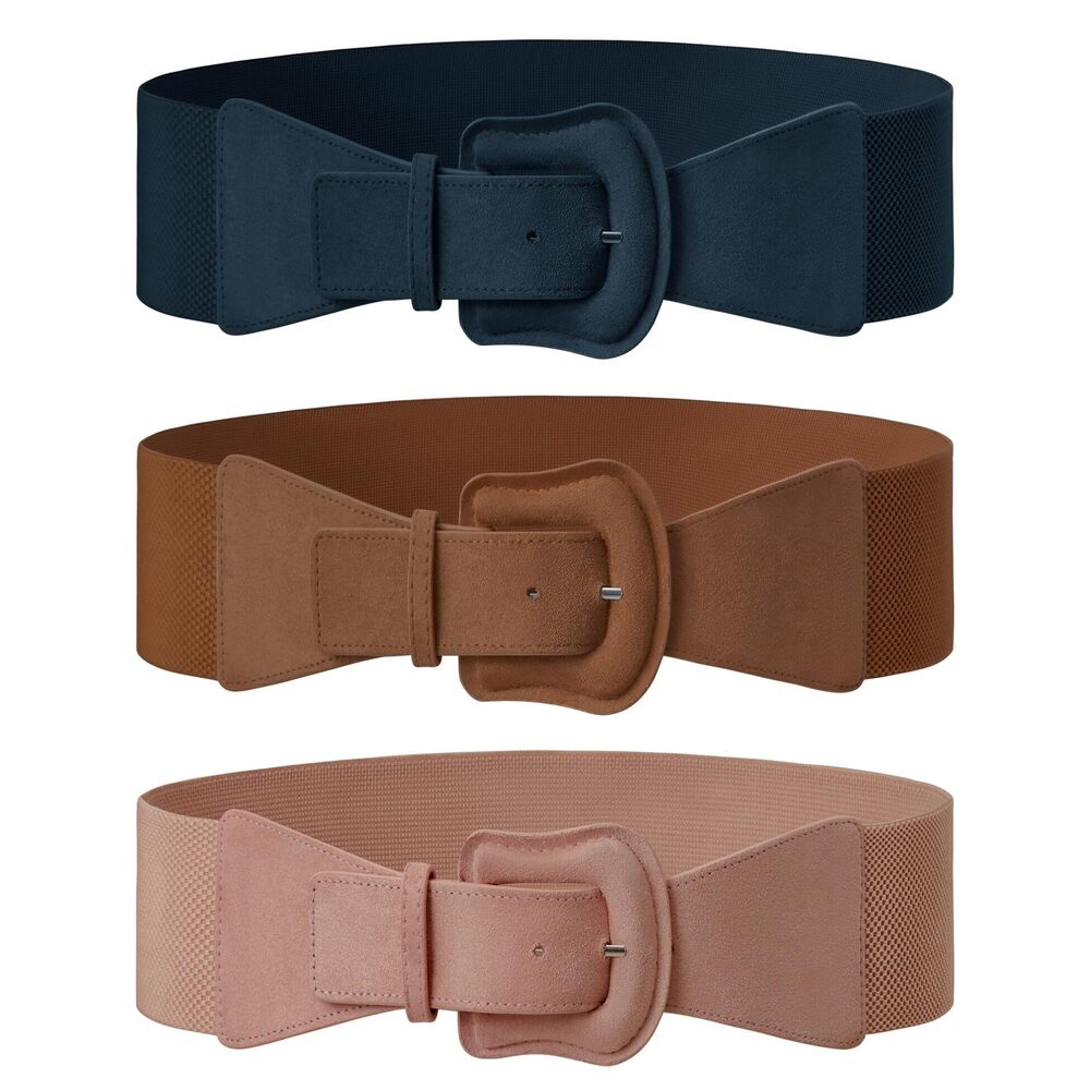 7532 3 Pack Suede Womens Elastic Wide Belts For Dresses Fashion